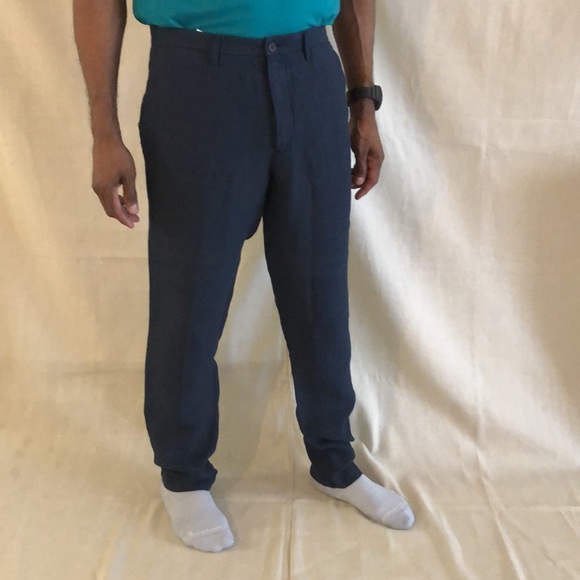 Men's navy blue linen Pants - Picture 2 of 10